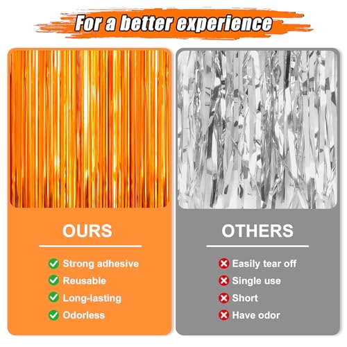 Image of Crosize 7 Pack 3.3 x 9.9 ft Orange Foil Fringe Glitter Curtains Party Decorations, Tinsel Backdrop for Parties, Door Streamers for Birthday, Photo Booth Backdrops, Party Decor