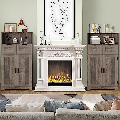 Iwell Large Storage Cabinet, Bathroom Cabinet With 2 Drawers & 2 Shelf, Cupboard, Sideboard For Living Room, Bedroom, Office, Rustic Gray, 23.6" L X 11.8" W X 42.5" H #TOP3