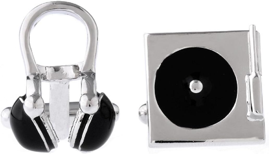 MRCUFF Headphones Turntable DJ Radio Record Player Pair Cufflinks in Presentation Gift Box & Polishing Cloth