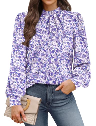 Image of WIHOLL Long Sleeve Shirts for Women Mock Neck Tops Pleated Front Blouses Dressy Casual Spring Fall Clothes 2026 Fashion