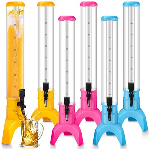 Domensi 6 Pcs Drink Tower Dispenser Mimosa Tower with Ice Tube and Bottomless Mimosa Lunch Beer Beverage Drink Tabletop Liquor Dispenser for Bar Party(3l,Yellow,Pink,Blue)