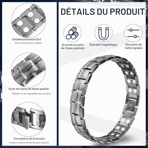 Jadive Bracelet Magnétique Homme en Titane avec Aimants à Double Rangée – vue 3