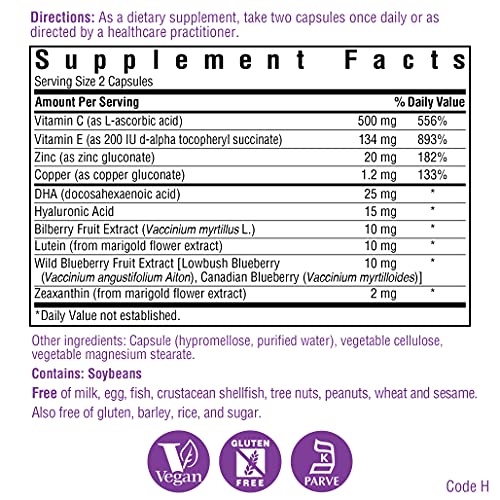 Bluebonnet Nutrition Targeted Choice Eye Care, Macular & Blue, Supports Eye Health and Macular Protection*, Gluten-Free, Kosher-Certified, Dairy-Free, Vegan, 60 Vegetable Capsules, 30 Servings - Thumbnail 2