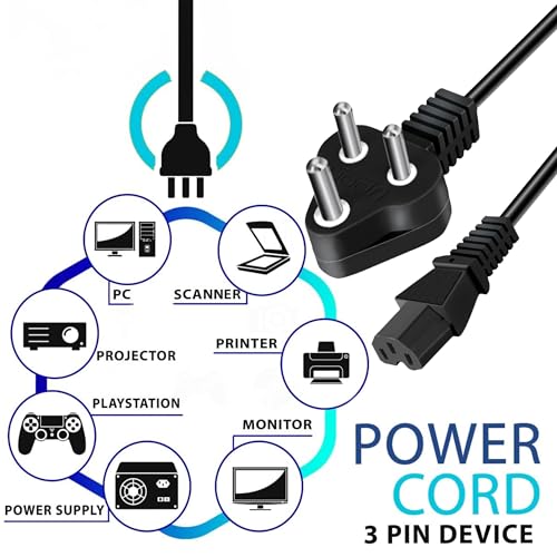 Image of 3 Meter 3 Pin PC Power Cable 18AWG IEC Mains Kettle Lead Replacement Cord for Desktop /Monitor /Printer - Black
