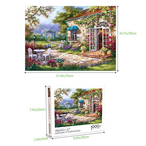 Jigsaw Puzzles 1000 Pieces for Adults | Flower Garden Country Cottage Scenery Jigsaw Puzzles for Teens Elderly | Challenging Family Puzzles Game