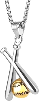 Baseball Pendant for Car Rear View Mirror Decor Stainless Steel Cross Amulet Adult Men Christian Gift, Gold and Silver