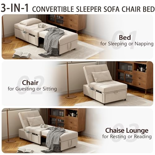 Neoriver 90115 Convertible Sofa Bed, 3 In 1 Sleeper Chair Bed, Modern Soft Velvet Pull Out Sofa Bed With Throw Pillow, Adjustable Backrest Sofa Sleeper thumb #4