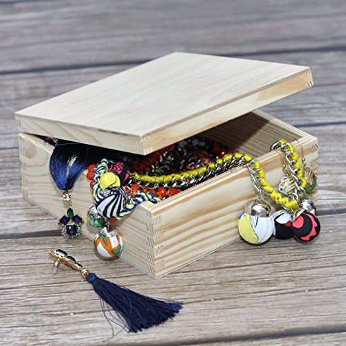 Creative Deco Small Wooden Storage Box | 16.2 x 16.2 x 7.2 cm | Unpainted Plain Square Box with Lid | Perfect for Storing Valuables & Small Items in the Office or Bedroom | Jewellery Box