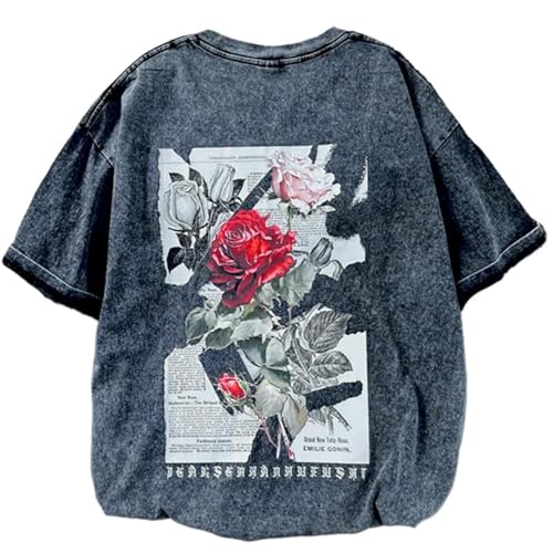 Mens Washed T Shirt Distressed Graphic Tees Oversized Short Sleeve Tops Shirts