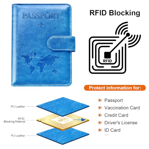 Image of Eoehro Passport Holder for Travel Essentials, Passport Wallet Cover Case for Travel Must Haves Accessories,Passport Book Holders for Women and Men(blue)