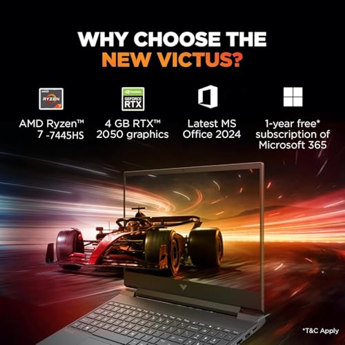 Image of HP Victus, AMD Ryzen 7 7445HS, 4GB RTX 2050, 16GB DDR5(Upgradable) 512GB SSD, FHD, 144Hz, 300 nits, IPS, 15.6'' /39.6cm, Win11, M365* Office24, Mica Silver, 2.29kg, fb3123AX, Backlit, Gaming Laptop
