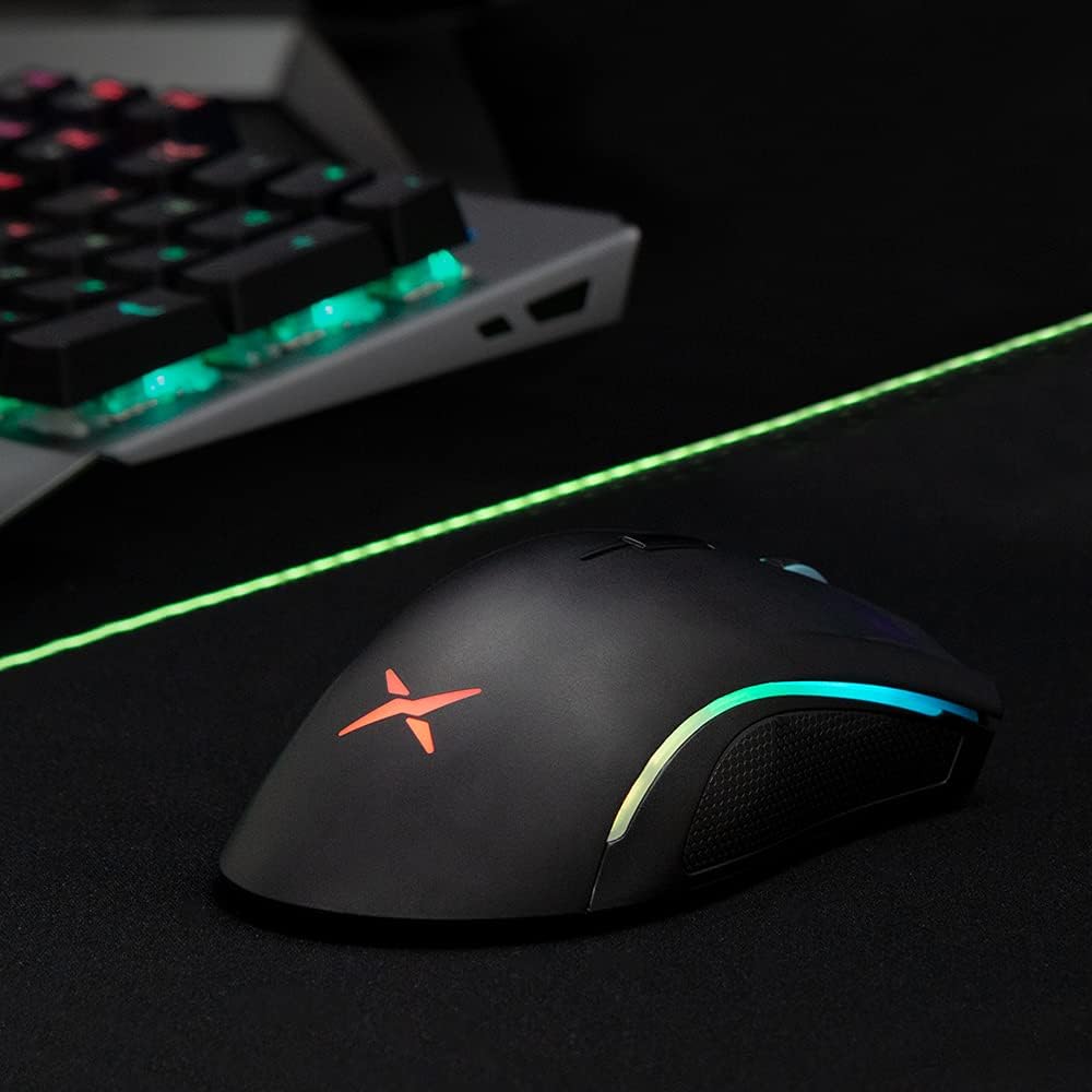 DeLUX Wireless Ergonomic Gaming Mouse with Pixart 3335 16000 DPI, 7 Programmable Buttons, Rechargeable RGB Mice for PC Gamer(M625PLUS-Black)