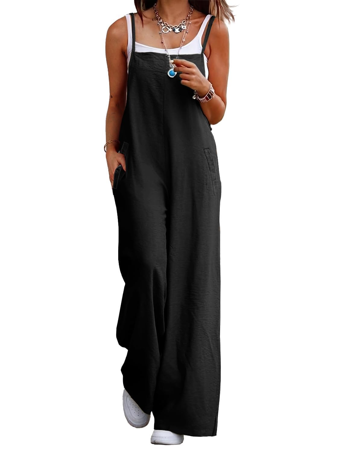 YESNO Women's Summer Boho Cotton Casual Jumpsuits Wide Leg Overalls Floral Print Baggy Rompers with Pockets PZZCR