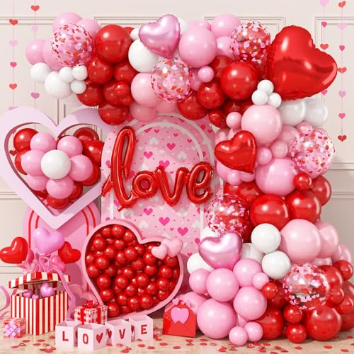 Image of Valentines Day Balloon Arch Kit 114Pcs Red Pink White Balloon Garland Kit with Love Heart Foil Balloons Galentines Party Balloons Decorations for Marriage Proposal Engagement Wedding Mothers