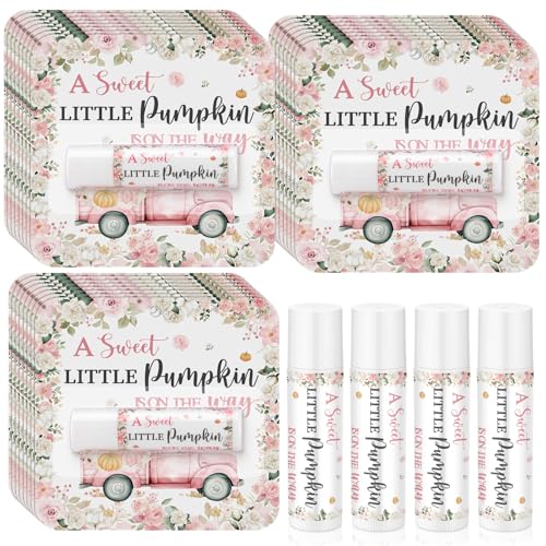 Heigble 24 Pcs Little Pumpkin Lip Balms Bulk Fall Pink Truck Lip Care Moisturizer Baby Shower Party Supply for Guest Gift Set Travel Size Lipstick Autumn Thanksgiving First Birthday Favors Decorations