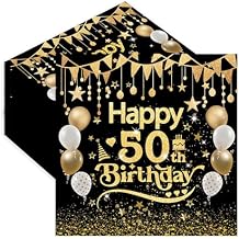 50pcs 50th Birthday Paper Napkins - 13 x 13 Inches Black and Gold Luncheon Napkins Cocktail Napkins Disposable Party Napkins Paper Beverage Napkins for Birthday Wedding Anniversary Decorations