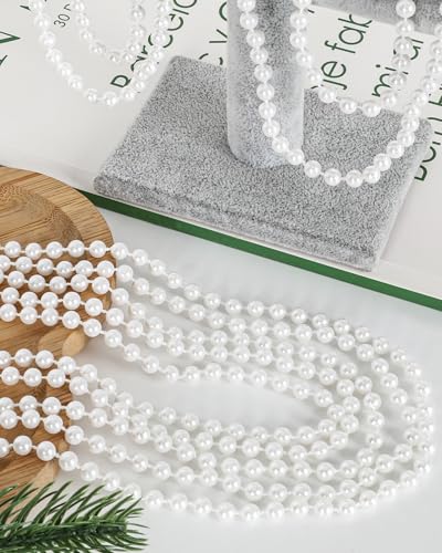 Image of EOBOH 12 Pcs Bead Necklace, 33 In White Pearl Beads Necklaces Bulk for Holiday, Metallic Beaded Necklaces for Mardi Gras Party Favors Wedding Birthday Festive Parade Throws Accessories Supplies Decor