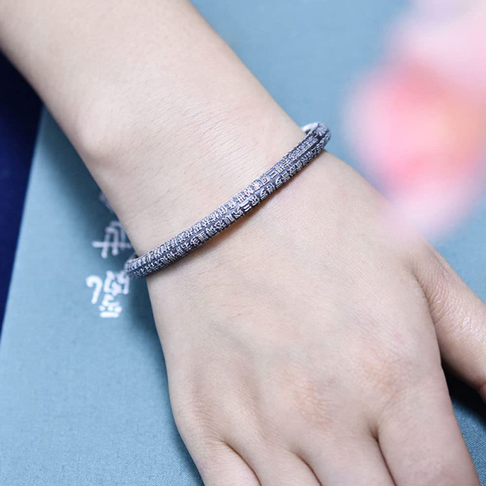 Braccialetti a catena con polsino in argento sterling moda, Bracciale in argento 925 da donna Bracciale con polsino regolabile vintage Intagliare a mano Braccialetti cinesi Feng Shui Gioielli da donna