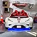 Cilek GTS Twin Size Kids Race Car Bed Frame for boys at age 2 to 12 Remote Controlled, LED Headlights, Engine Sound, Upholstered Headboard, Interior Padding, License Plate, White