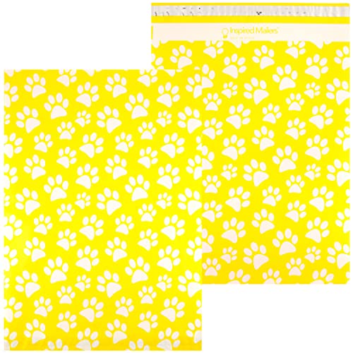 Image of Inspired Mailers - Large Poly Mailers 14.5 x 19 - 50 Pack - Yellow Puppy Paw Prints - Cute Shipping Bags - Large Mailing Envelopes - Large Shipping Envelopes - Mailers Poly Bags