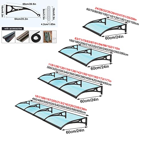 Outdoor-Polycarbonate-CoverWindow-Door-Awning-CanopyFront-Door-Outdoor-Patio-Awning-CanopyBlack-Aluminium-FrameUv-Rain-Snow-Sunlight-Protection-Modern-Door-Canopy-24×47 Outdoor Polycarbonate CoverWindow Door Awning CanopyFront Door Outdoor Patio Awning CanopyBlack Aluminium FrameUv Rain Snow Sunlight Protection Modern Door Canopy 24×47