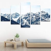 SIGNWIN 5 Panel Canvas Wall Art Snow Mountain for Home Decorations Ready to Hang - 60