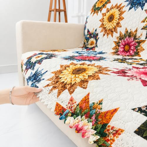 Image of Homerz Premium Printed Quilted Velvet Sofa Slip Cover Protector, Sofa Mat, Exact Size, Antislip Cover (Morocco, 3 Seater, Full)