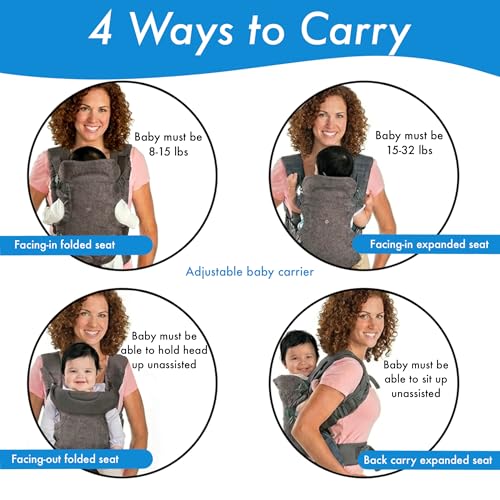 Image of SNAPTRON Baby Carrier Bag for 0-3 Years - Ergonomic Carry Bag for New Born |Adjustable Baby Carrier| Baby Carrying Bag with 4 Carry Positions |Babies Carrier Bag with Head Support, Safety Belt & Buckle Straps for 0-24 Months