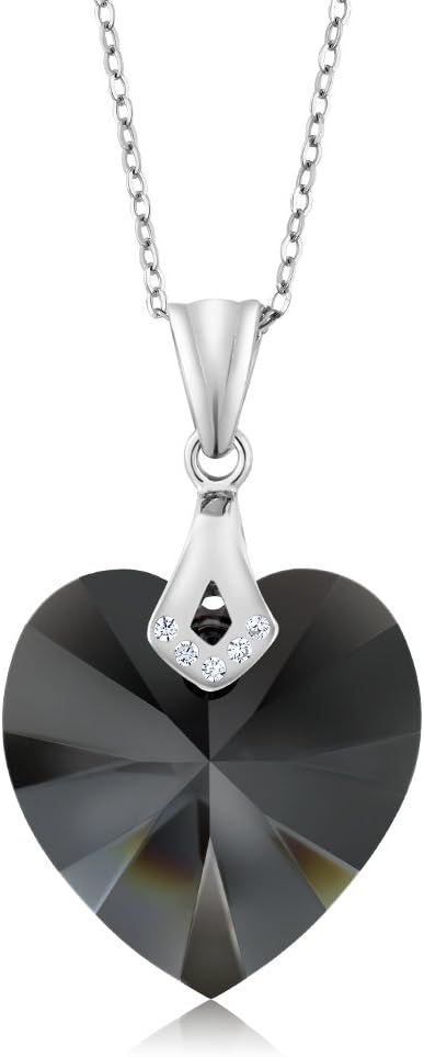 Gem Stone King 925 Sterling Silver Lovely Black Crystals Heart Pendant Necklace For Women with 18 Inch Chain