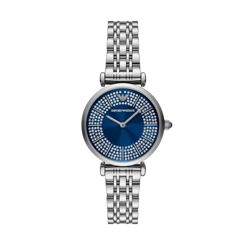 Emporio Armani Watch for Women, 32mm Zweizeiger-Quarzwerk mit silberfarbenem Edelstahlarmband