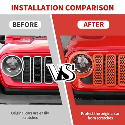 Image of 9PCS Headlight Cover & Front Grill Mesh Inserts Compatible with Jeep Wrangler JL JLU 2024-2025, NOT FIT JL Sport /Sport S (Orange)