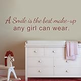 MairGwall Vinyl Lettering A Smile is The Best Makeup Any Girl Can Wear Girl Bedroom Sticker (Black, Small)