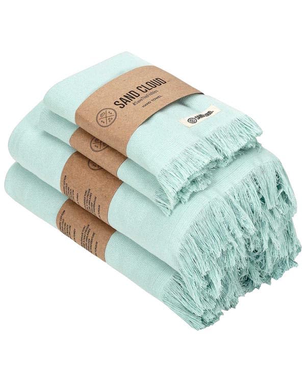 Sand Cloud Turkish Bath Towels Bundle for Bathroom, Set of 4 (Terra Seaglass) - Large Size - 100% Certified Organic Cotton Yarn is Lightweight, Soft & Absorbent - Premium Bath Towels Dry Faster