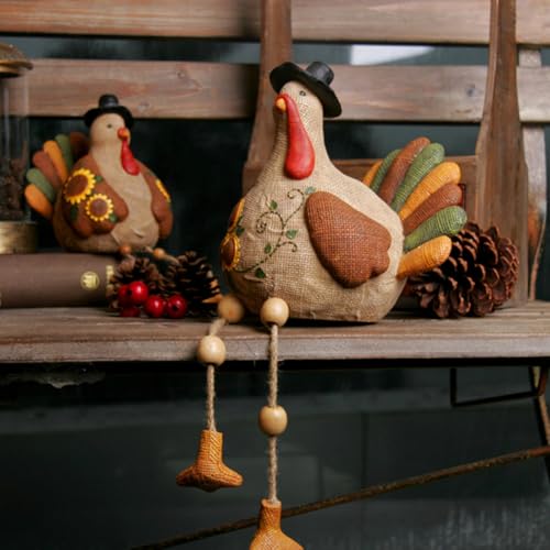 Statue de dinde décorative en résine et corde de Thanksgiving