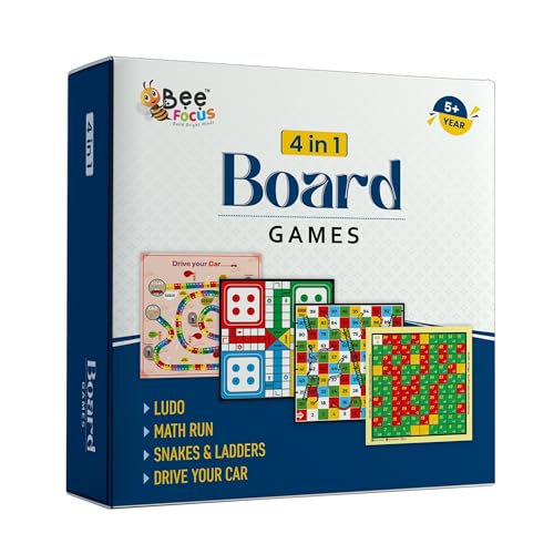 Image of 4-in-1 Family Board Games Set for Kids & Adults | Ludo, Snakes & Ladders, Math Run & Car Drive | Educational Strategy Learning Toy | Indoor Multiplayer Fun Game | Gift for Boys & Girls Age 5+ Years
