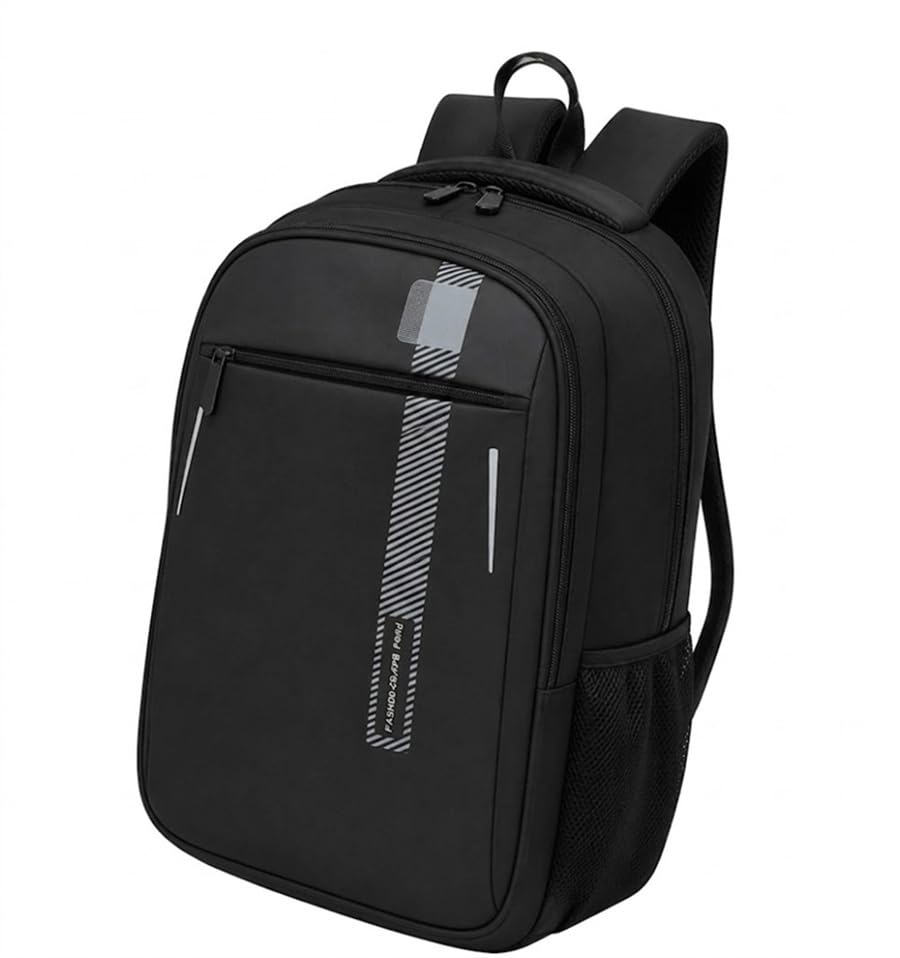 Image of Black Laptop Backpack for College, Work and Travel, with Side Mesh Pocket and Padded Shoulder Straps