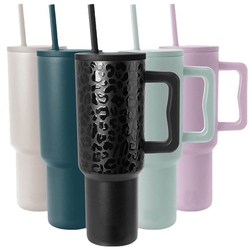 Image of CYNVEXA Tumbler with lid and Straw 1200ML Cup Stainless Steel Vacuum Insulated Tumbler for Water, Iced Tea or Coffee 1.2L Office Gym Travelling (40-Oz-Leapard Black)