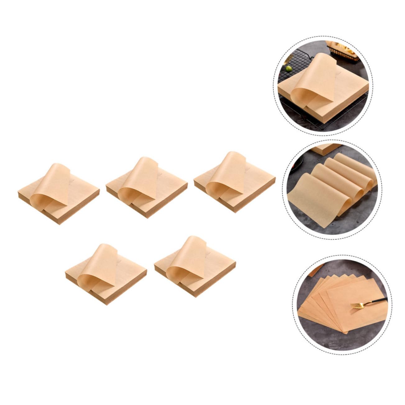 Papel para Hornear Antiadherente Prueba de Aceite 20x20 Cm, Papel Kraft Natural 40 G sin Blanquear, para Hamburguesas y Snacks, Accesorios de Cocina Ecológicos, Adecuado