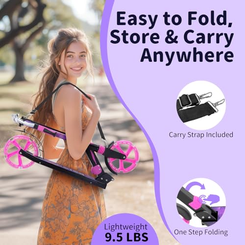 BELEEV V2 Scooters for Kids Ages 3-12 and V8 Scooters for Kids Ages 6+ with Light-Up Wheel & Stem & Deck, 2 Wheel Folding Scooter for Adults Teens - Thumbnail 3