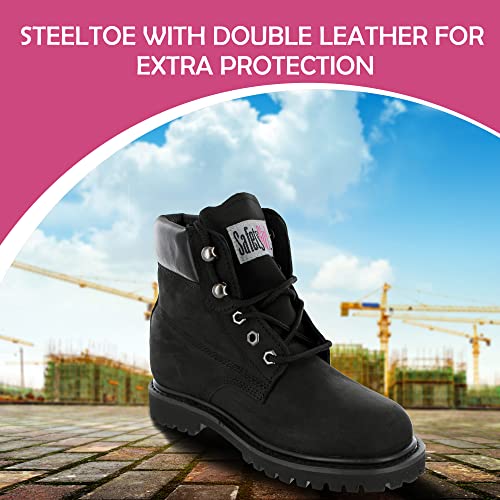 Image of Safety Girl Black, Steel Toe Work Boots - Black - 5M, English, Capacity, Volume, Leather, 5M, Black