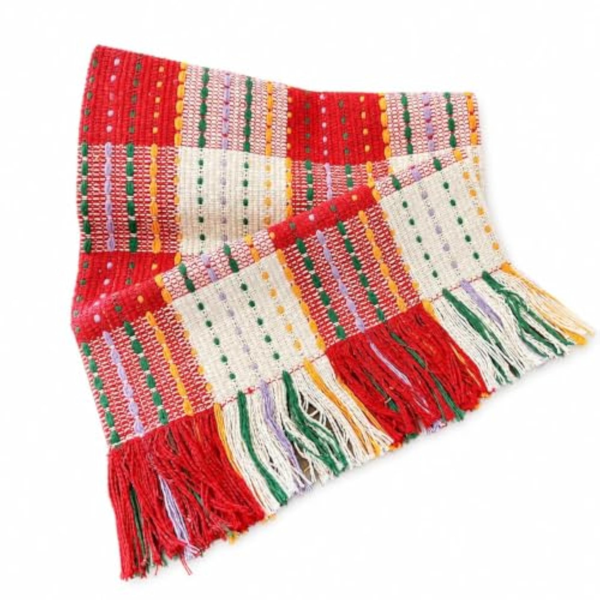 Vintage Red White Checkered Woven Cotton Table Runner
