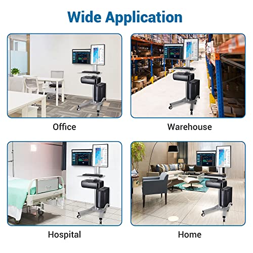 Aw Rolling Pc Cart Mobile Computer Standing Workstation Moving Desktop Desk Cart With Adjustable Dual Monitor Mount Keyboard Tray Printer Cpu Holder Wheels Silver #TOP7