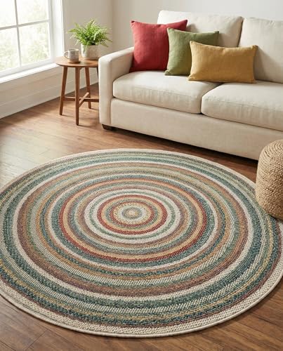 Tapete redondo 4' colección Baja Rugs.com multicolor miniatura 4