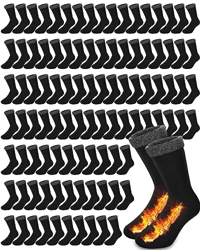 Henoyso 150 Pairs Thermal Socks Bulk Warm Thick Winter Unisex One Size Socks for Men Women Homeless Care Package, Black