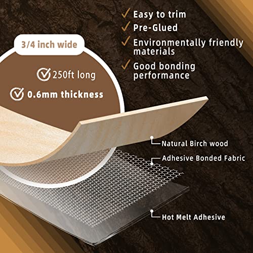 Image of GSCIT Club Birch Edge Banding, 3 /4 inch x 250ft roll of Wood Veneer Edge Banding Pre-glued Flexible, Wood Tape Banding for Cabinet Repair