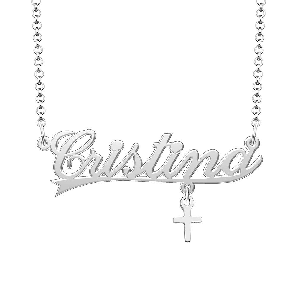 VanstartQ&Locket 925 Sterling Silver Classic Personalized Custom Name Necklace Script Initial Nameplate Necklaces Gifts for Womens CRISTINA cross