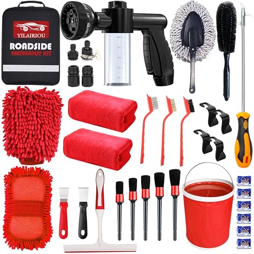 YILAIRIOU Car Wash Kit - Car Cleaning Kit Car Wash Kit with Foam Gun Microfiber Sponge and Towels Tire Brush Collapsible Bucket Car Wash Foam Gun