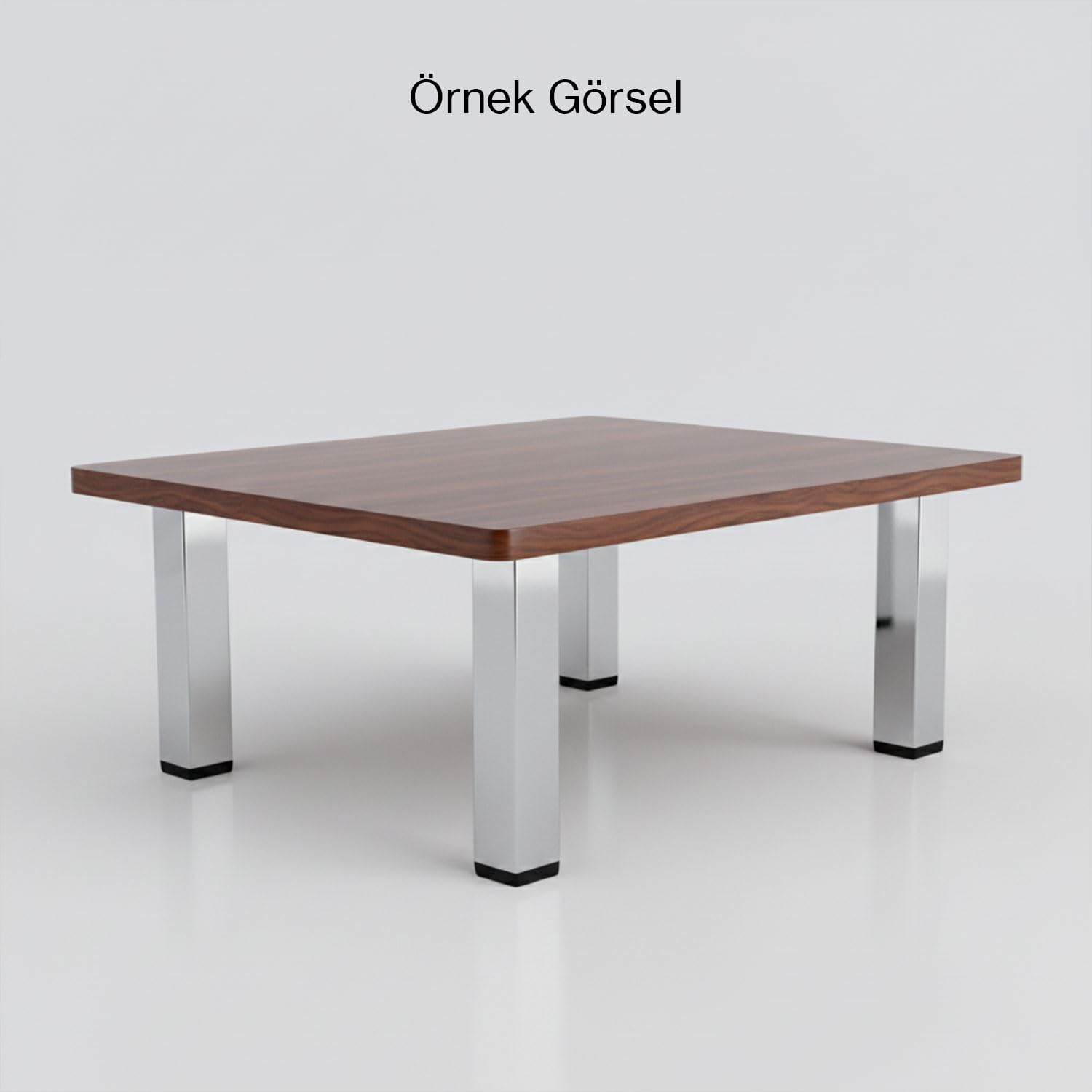 Kare Tablalı 71 cm Krom Gümüş 6 cm Çap Metal Sehpa Masa Ayağı Mobilya Destek Yükseltici Ayak Modeli