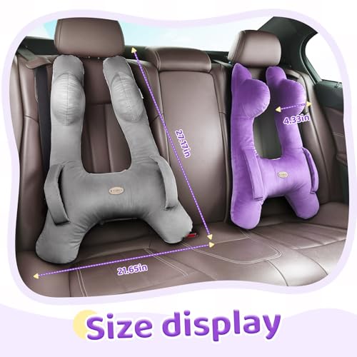 Image of FLORICH Kids Travel Pillow, Car Sleeping Travel Pillow for Kids, Washable H-Shaped Pillow for Adults and Children to Support Head and Body for Road Trips Pillow for Car (Slight Purple)
