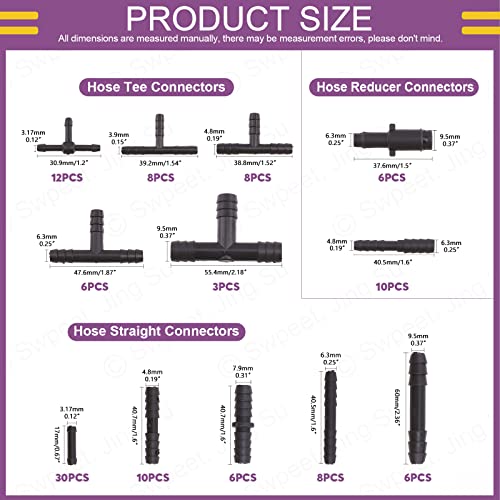Swpeet 113Pcs Barbed Type Vacuum Connector Assortment Kit, Including